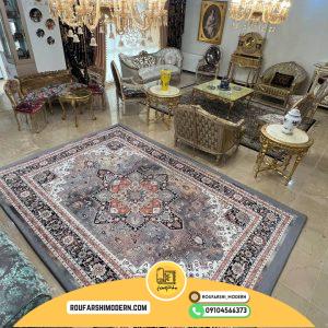 کاور فرش و روفرشی کش زمینه طوسی طرح سنتی فوق العاده زیبا کد ۱۴۲۹
