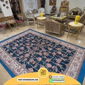 کاور فرش و روفرشی کشدار ترکیب رنگ سرمه ای و آبی درباری کد ۱۴۰۹ (ویدیو)
