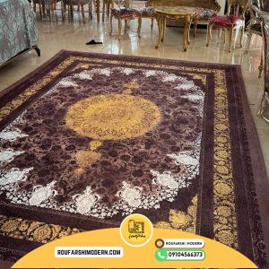 کاور فرش و روفرشی کشدار ترکیب رنگ قهوه ای و طلایی و سفید کد ROU1320 (ویدیو لایو)