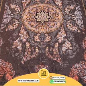 کاور فرش و روفرشی کشدار ترکیب رنگی دودی قهوه ای کرم آجری مشکی طوسی کد ROU1851