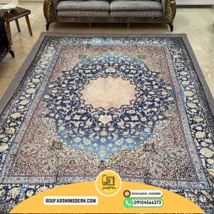 کاور فرش و روفرشی کشدار رنگ آبی فیروزه ای و طوسی کد 1612 (ویدیو)