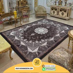 کاور فرش و روفرشی کشدار رنگ زمینه بادمجانی ترکیب قهوه ای نسکافه ای کد ROU1667 (ویدیو)
