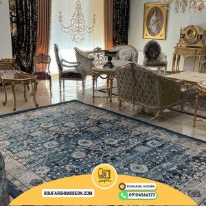 کاور فرش و روفرشی کشدار رنگ‌ زمینه سبز یا سبزآبی ترکیب کرم کد 0966 ( ویدیو)