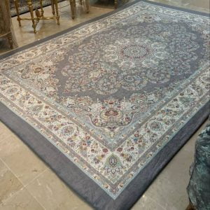 کاور فرش و روفرشی کشدار رنگ زمینه طوسی بسیار خوش طرح و نقش کد 0662