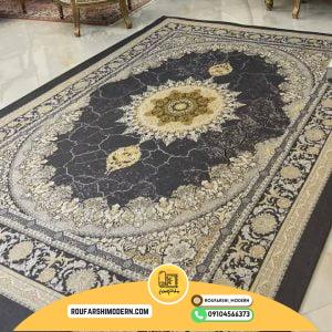 کاور فرش و روفرشی کشدار رنگ زمینه طوسی ترکیب کرم کد 0883