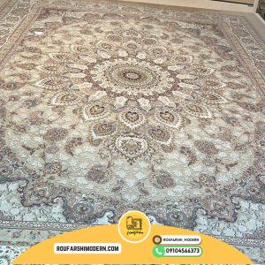 کاور فرش و روفرشی کشدار رنگ زمینه مغز پسته ای کد 0627