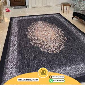کاور فرش و روفرشی کشدار رنگ سرمه ای با گل کرم قهوه ای کد 1416 (ویدیو)