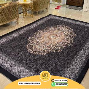 کاور فرش و روفرشی کشدار رنگ سرمه ای با گل کرم قهوه ای کد 1416 (ویدیو)