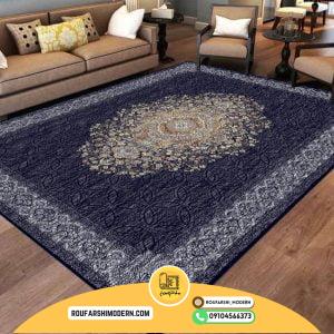 کاور فرش و روفرشی کشدار رنگ سرمه ای با گل کرم قهوه ای کد 1416 (ویدیو)