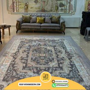 کاور فرش و روفرشی کشدار رنگ طوسی ترکیب آبی و نارنجی کد 1617 (ویدیو)