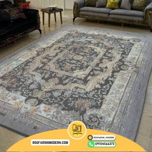 کاور فرش و روفرشی کشدار رنگ طوسی ترکیب آبی و نارنجی کد 1617 (ویدیو)