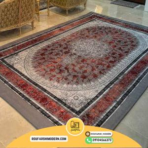 کاور فرش و روفرشی کشدار رنگ طوسی ترکیب زرشکی کد 1651 (ویدیو)