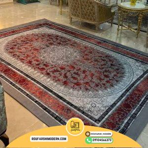 کاور فرش و روفرشی کشدار رنگ طوسی ترکیب زرشکی کد 1651 (ویدیو)