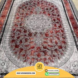 کاور فرش و روفرشی کشدار رنگ طوسی ترکیب زرشکی کد 1651 (ویدیو)