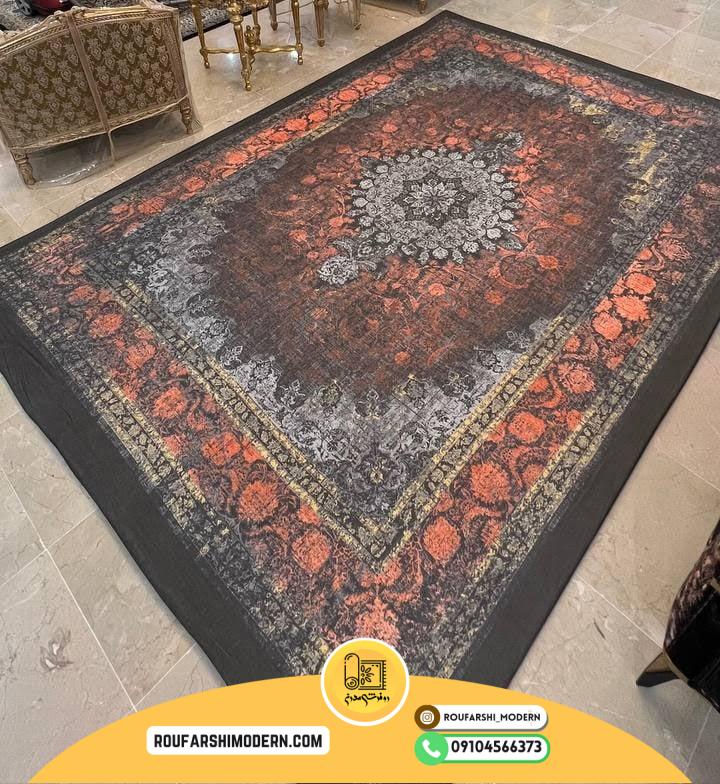 کاور فرش و روفرشی کشدار رنگ طوسی نارنجی و زرد کد 1609 (ویدیو)