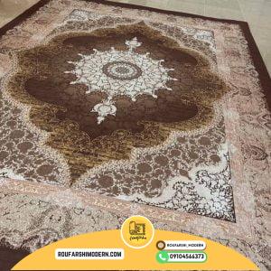 کاور فرش و روفرشی کشدار رنگ قهوه ای ترکیب کرم طلایی کد 1600 (ویدیو)