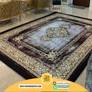 کاور فرش و روفرشی کشدار رنگ قهوه ای سیر و روشن ترکیب کرم طلایی کد 1630 (ویدیو)