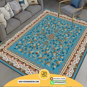 کاور فرش و روفرشی کشدار زمینه آبی (فیروزه ای) کد 1150