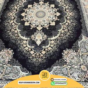 کاور فرش و روفرشی کشدار زمینه سرمه ای طرح فرش کد 1365