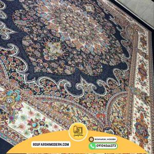 کاور فرش و روفرشی کشدار زمینه سرمه ای طرح زیبا کد 0734