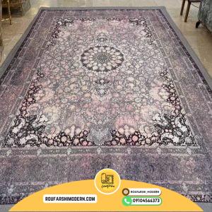کاور فرش و روفرشی کشدار زمینه طوسی ترکیب صورتی طرح زیبا کد 1615 (ویدیو)