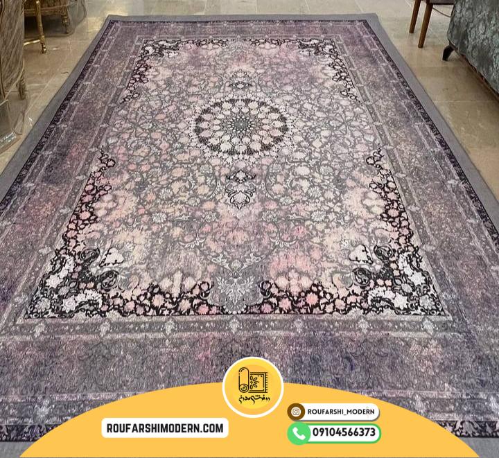 کاور فرش و روفرشی کشدار زمینه طوسی ترکیب صورتی طرح زیبا کد 1615 (ویدیو)