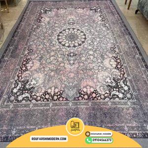 کاور فرش و روفرشی کشدار زمینه طوسی ترکیب صورتی طرح زیبا کد 1615 (ویدیو)