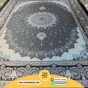 کاور فرش و روفرشی کشدار زمینه طوسی سفید کرم کد 0879