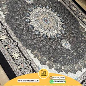 کاور فرش و روفرشی کشدار زمینه طوسی سفید کرم کد 0879