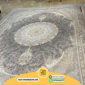 کاور فرش و روفرشی کشدار زمینه طوسی و فیلی کد 1377