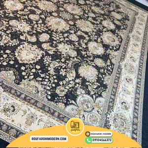 کاور فرش و روفرشی کشدار زمینه مشکی ترکیب طلایی کرم کد ROU1306 (ویدیو)