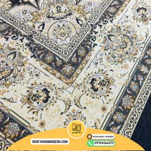 کاور فرش و روفرشی کشدار زمینه مشکی ترکیب طلایی کرم کد ROU1306 (ویدیو)