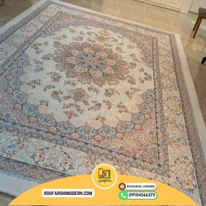 کاور فرش و روفرشی کشدار زمینه کرم طرح فرش بسیار زیبا کد ۱۴۳۹ (ویدیو)