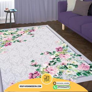 کاور فرش و روفرشی کشدار زمینه یاسی کد 0363