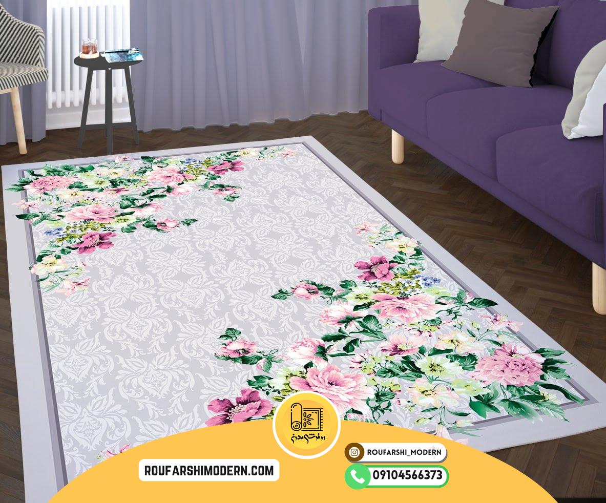کاور فرش و روفرشی کشدار زمینه یاسی کد 0363