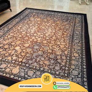 کاور فرش و روفرشی کشدار طرح افشان رنگ قهوه ای طلایی حاشیه سرمه ای کد 1640 (ویدیو)