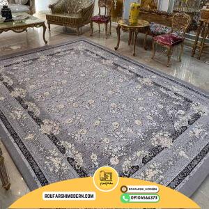 کاور فرش و روفرشی کشدار طرح افشان سه بعدی گل شبیه گل برجسته رنگ طوسی ترکیب کرم کد ROU1592 (ویدیو)