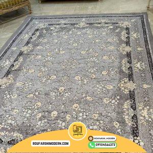 کاور فرش و روفرشی کشدار طرح افشان سه بعدی گل شبیه گل برجسته رنگ طوسی ترکیب کرم کد ROU1592 (ویدیو)