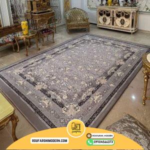 کاور فرش و روفرشی کشدار طرح افشان سه بعدی گل شبیه گل برجسته رنگ طوسی ترکیب کرم کد ROU1592 (ویدیو)