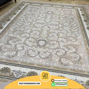کاور فرش و روفرشی کشدار طرح افشان عالی زمینه طوسی فیلی کد 0458