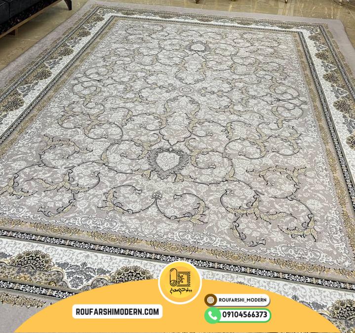 کاور فرش و روفرشی کشدار طرح افشان عالی زمینه طوسی فیلی کد 0458
