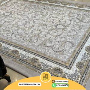 کاور فرش و روفرشی کشدار طرح افشان عالی زمینه طوسی فیلی کد 0458