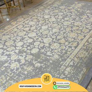 کاور فرش و روفرشی کشدار طرح افشان وینتیج پتینه رنگ زمینه طوسی ترکیب کرم کد 0784 (ویدیو)