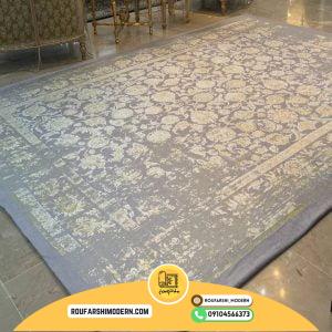 کاور فرش و روفرشی کشدار طرح افشان وینتیج پتینه رنگ زمینه طوسی ترکیب کرم کد 0784 (ویدیو)