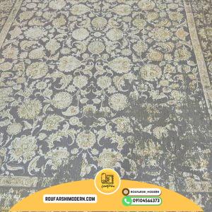 کاور فرش و روفرشی کشدار طرح افشان وینتیج پتینه رنگ زمینه طوسی ترکیب کرم کد 0784 (ویدیو)