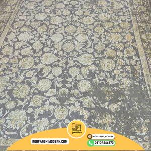 کاور فرش و روفرشی کشدار طرح افشان وینتیج پتینه رنگ زمینه طوسی ترکیب کرم کد 0784 (ویدیو)
