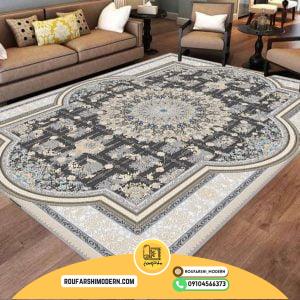 کاور فرش و روفرشی کشدار طرح بسیار زیبا ترکیب رنگ طوسی و کرم کد 1445 (ویدیو)