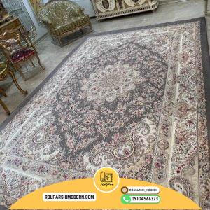 کاور فرش و روفرشی کشدار طرح بسیار زیبا رنگ زمینه طوسی ترکیب کرم کد 1694 (ویدیو)