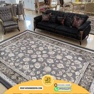کاور فرش و روفرشی کشدار طرح بسیار پرفروش رنگ زمینه طوسی کد 1376 (ویدیو لایو)