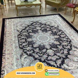 کاور فرش و روفرشی کشدار طرح تبریز رنگ سرمه ای ترکیب کرم کد ROU1693 (ویدیو)